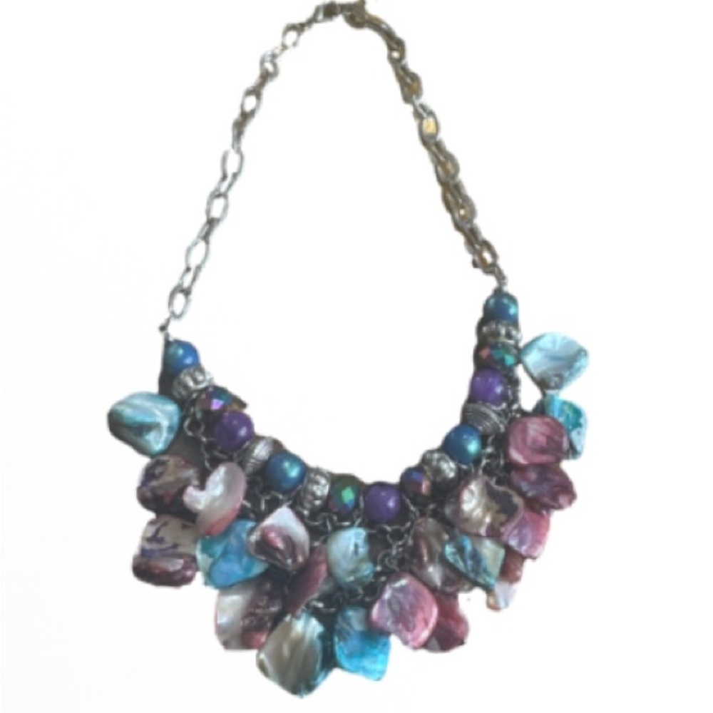 Colorful shell  silvertone Beaded Necklace